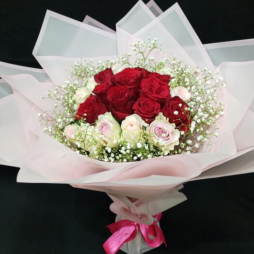Red rose and esperance pink bouquet