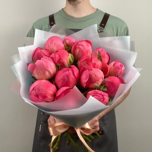 15 coral peonies in a matte film