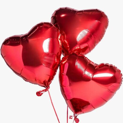 3 Red Heart  Balloons