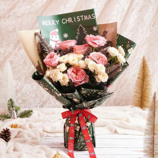 Merry Christmas Garden Roses Bouquet