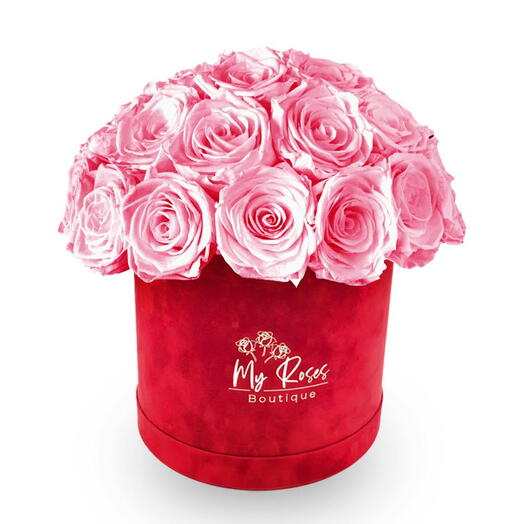 Red Velvet Box With 36 Pink Roses