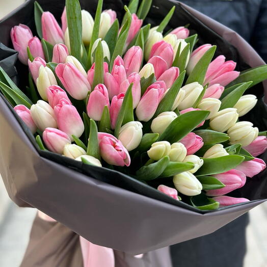 PINK   WHITE TULIP IN A BQT