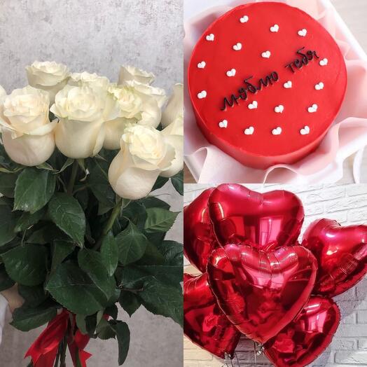 Bouquet, Balloons and Cake Set