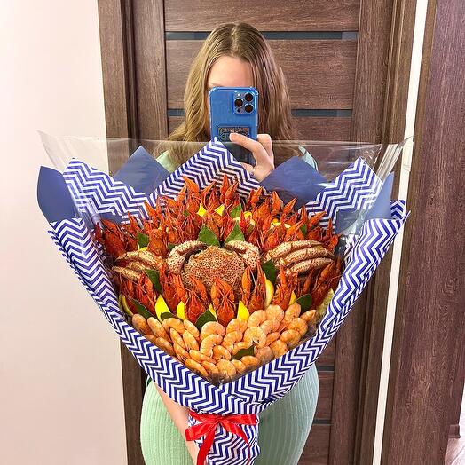 Мужской букет с раками, крабом, вкусный букет из морепродуктов