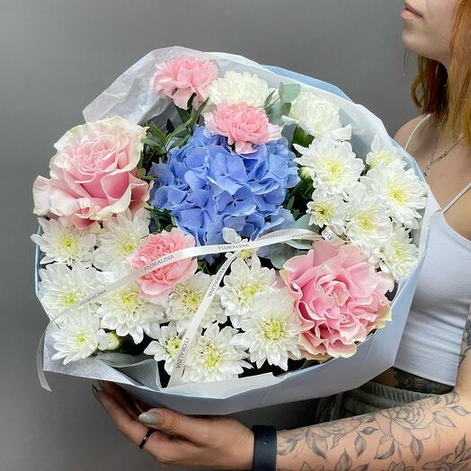 Author's round bouquet with hydrangea