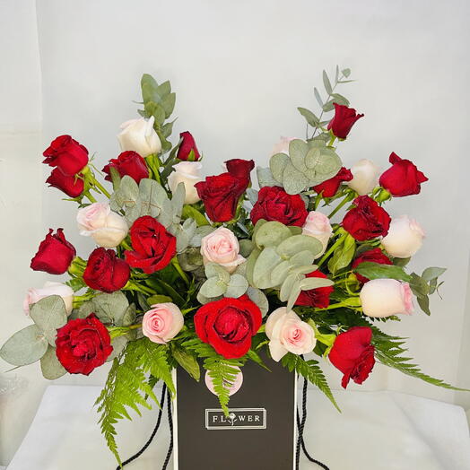 My Love: Black Box with 20 Red Roses and 20 Pink Roses