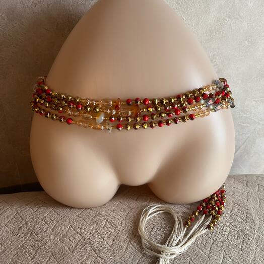 Handmade crystal beaded waist and belly chain multicolou