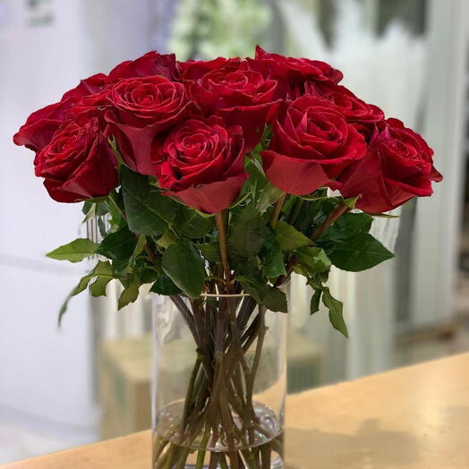 Stunning Red Roses in Glass Vase