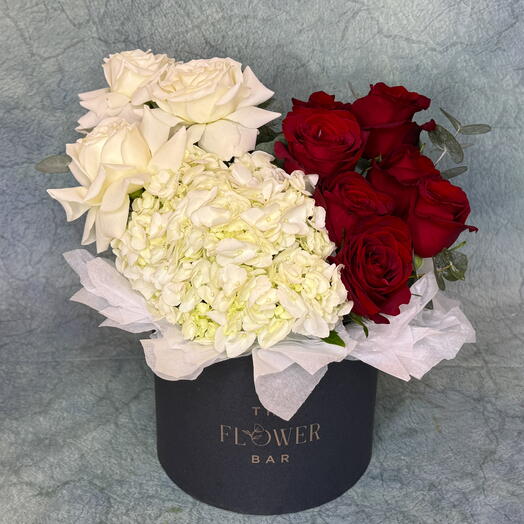 Grey Box with White And Red Flowers