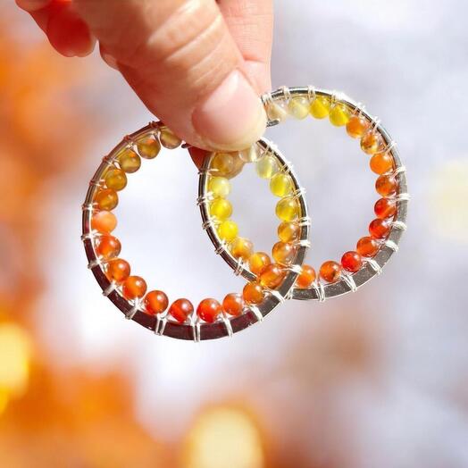 Silver hoop earrings with Orange agate