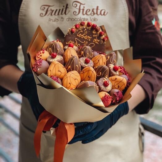 Fruta en chocolate, ramo comestible