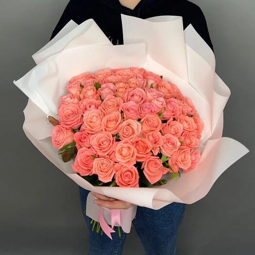 51 peach Roses in designer packaging