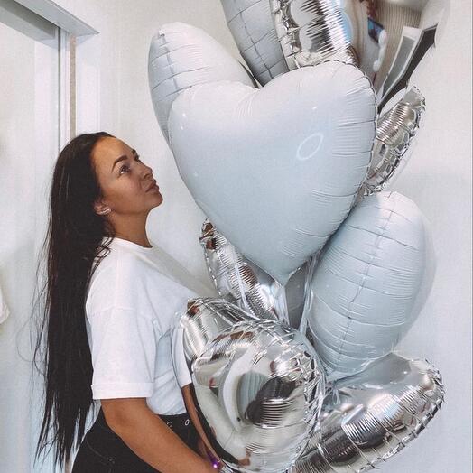 White and silver heart balloons