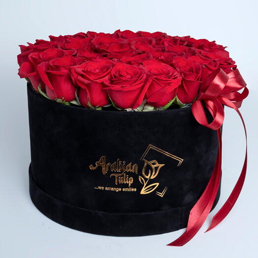 35 Red Roses In A Black Velvet Box