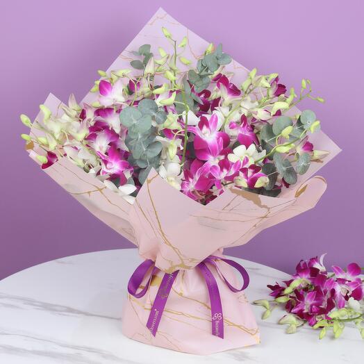 Gentle 21 Purple and White Orchid Bouquet
