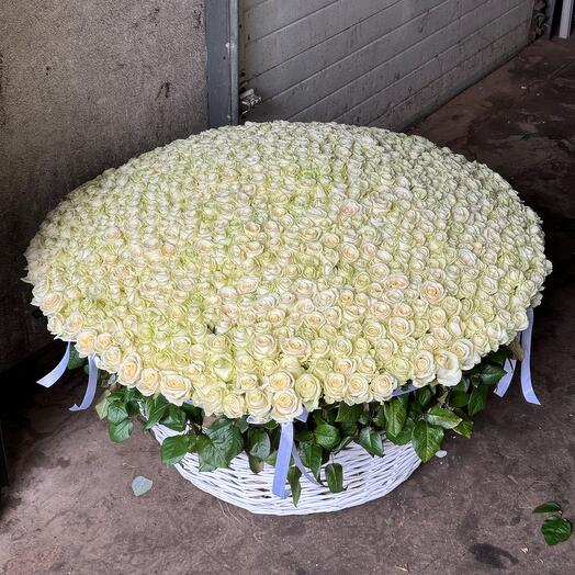 Корзина из 1001 белой розы