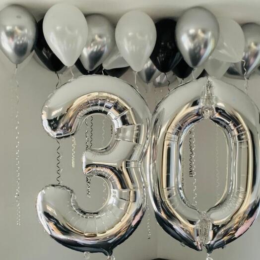 Воздушны шары с гелием под потолок, цифры на выбор