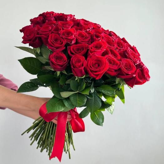 Монобукет из 101 красной розы 50см