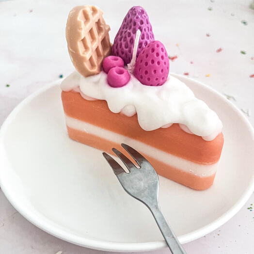 Strawberry Waffle Cake Slice Candle