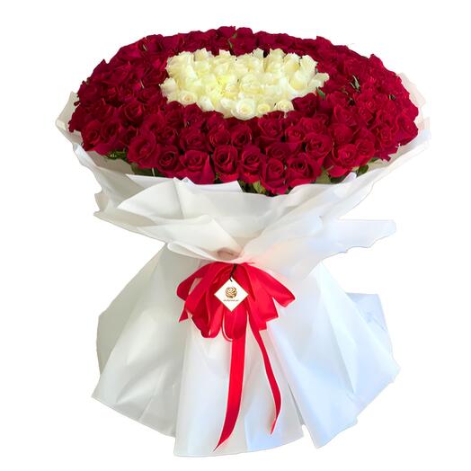 Angel Roses 100 White and Red Mixed Roses Bouquet