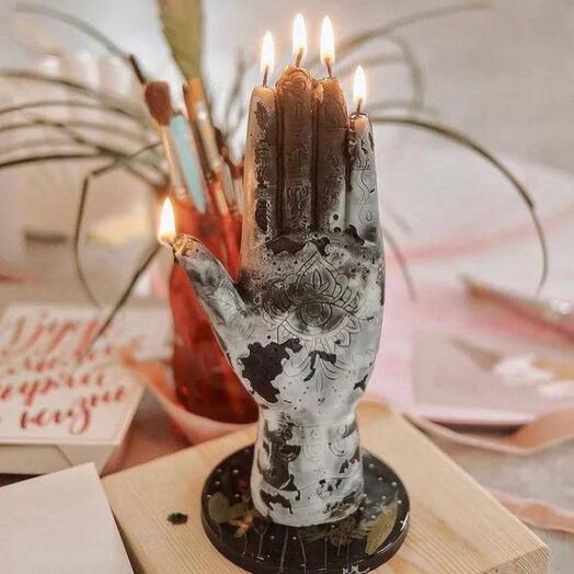 Уникальная рука с символам свеча + подставка