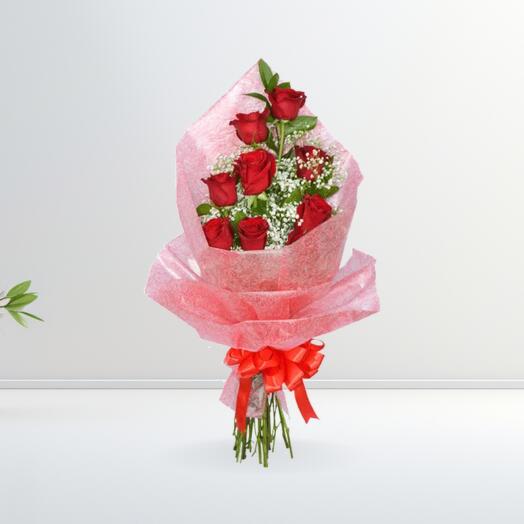 9 Lovely Red Roses Bouquet