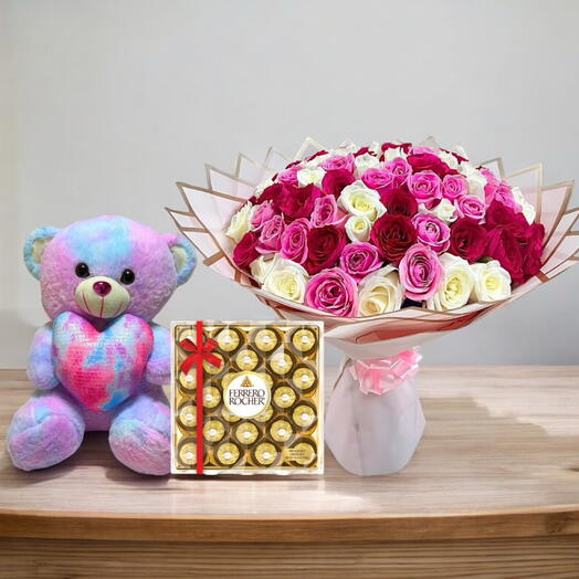 Flower gift set with chocolate