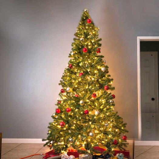 Artificial Christmas Tree with Silver and Red Decorations 210cm