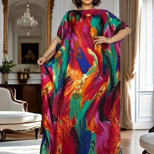 Vibrant Elegance – Multicolor Flowing Kaftan and Scarf