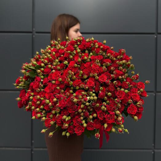 Моно буке из красных кустовых роз