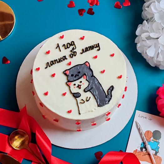 Торт с котиками и сердечками на годовщину отношений