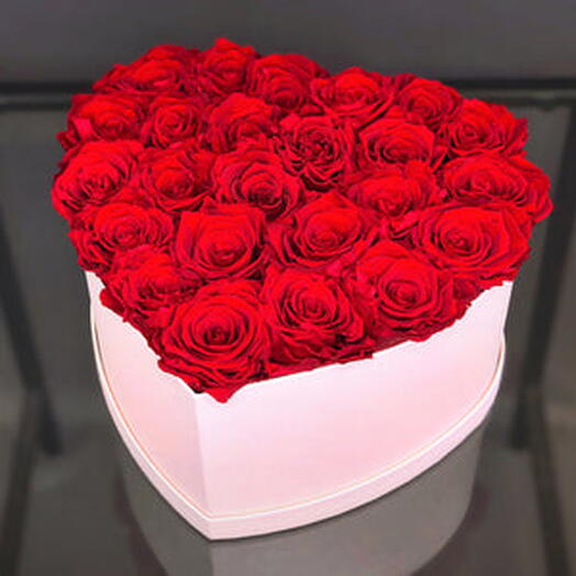 Red Roses in Heart Shaped Flower Box