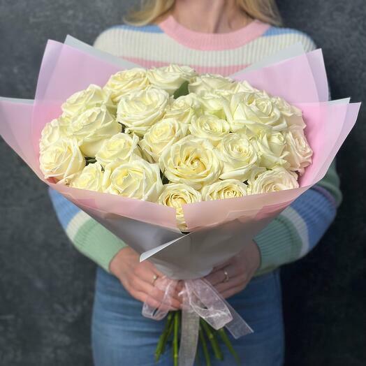 Bouquet de 25 roses blanches