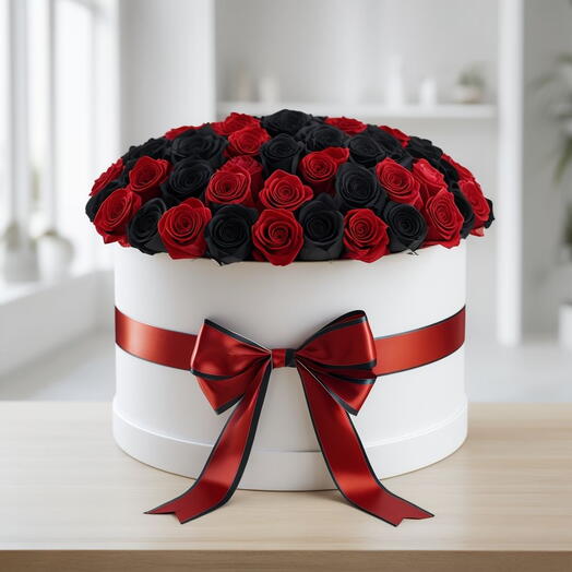 Valentines Day Black and Red Roses Flat Box Arrangement