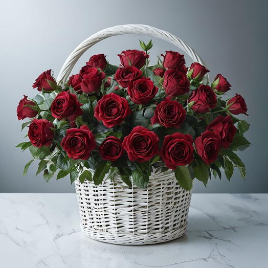 Valentines Day Red Roses Premium Basket