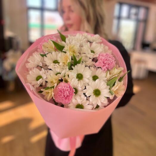 🌸Авторский букет «Очарование» с хризантемами, альстромерией и диантусами
