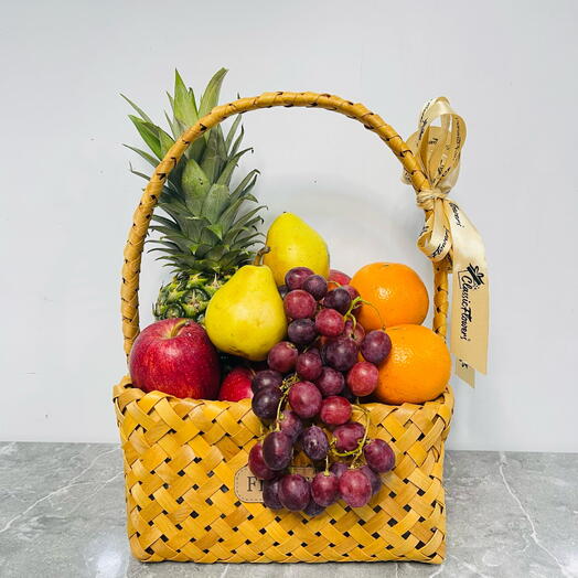 Fresh Fruit Basket with Pineapple, Apples, Oranges, Pears and Grapes