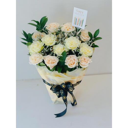 White Peach Roses Bouquet