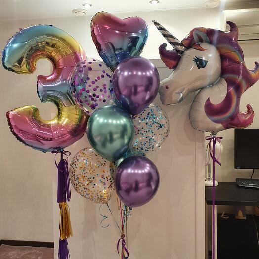 Juego de bolas de unicornio arco iris para 3 años