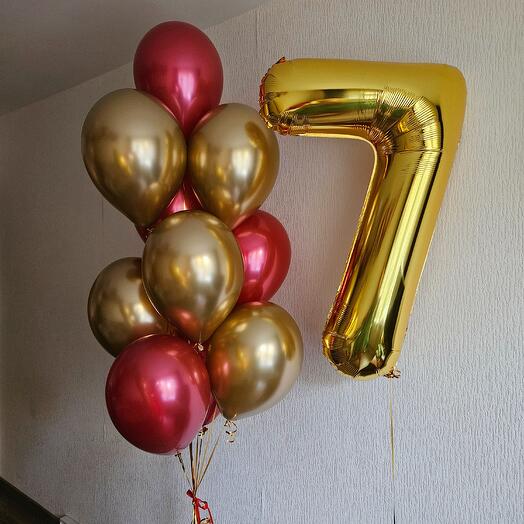 Золотые и красные хромированные шары 7лет ребенка-11шаров