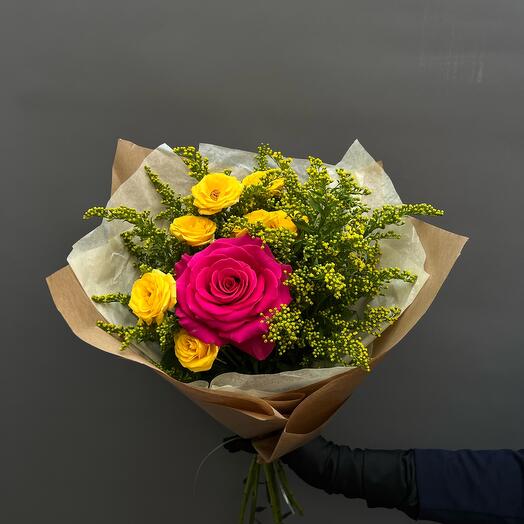 Bouquet of roses and solidago