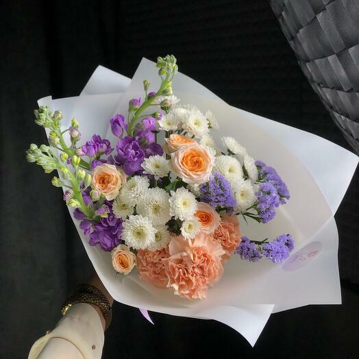 Spring bouquet with dianthus and matthiola