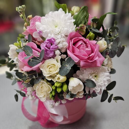 Flowers in a box with freesias