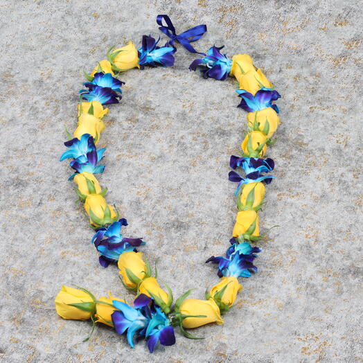 Yellow Roses and Blue Orchid Garland