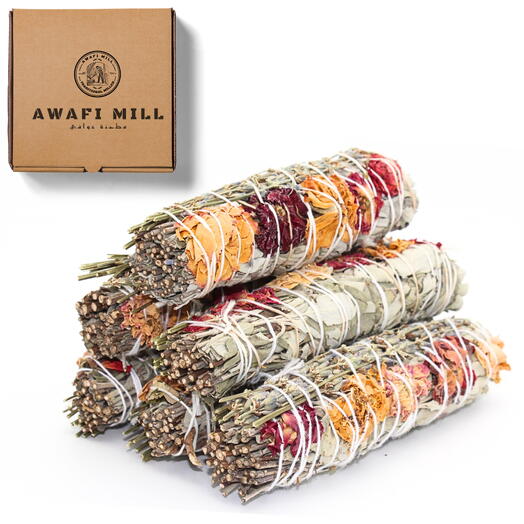 AWAFI MILL White Sage Smudge Stick with Cloves Bundle - Pack of 6 Sticks