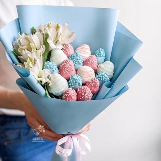 Strawberry-flower bouquet "Aqua"