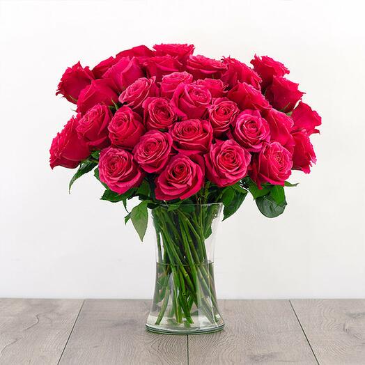 Ruby Pink roses glass vase
