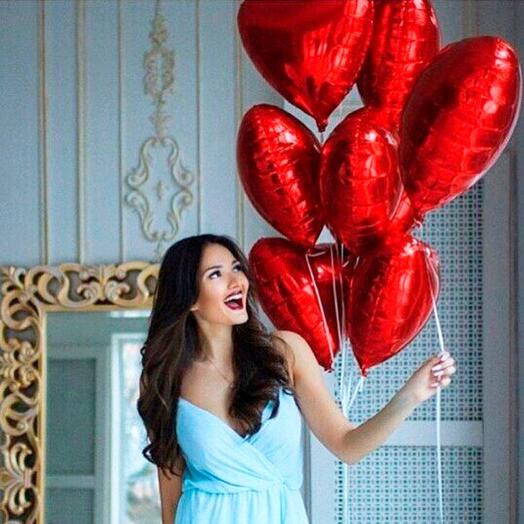 11 Red Heart Shaped Balloons