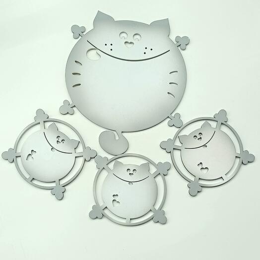 Подстаканники "Кошка с котятами" набор из 4 штук