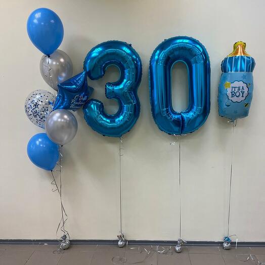 Набор шаров с гелием 664 - с цифрами 30